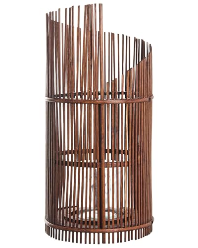 Image of Beliani Lantern Brown Bamboo Boho Candle with Glass Holder Indoor Accessory | Wood, Irregular, Oiled, Handmade, Does Not Require Assembly, 24 x 24 x 50 cm