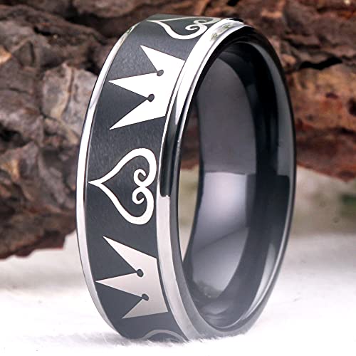 Cosplay Jewelry Kingdom Hearts & Crowns Design Ring - Tungsten Ring Wedding Ring Men's Ring -Free Customized Engraving (8Mm Silver Tone, 7.5) #TOP1
