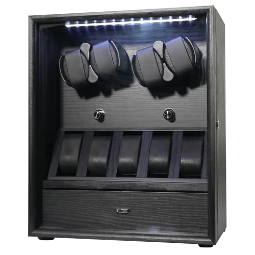 Oryx 4 Watch Winder for Automatic Watches, Rotating Watch Box 5 Rotation Modes Display Case with Extra Watches Holders and Jewelry Storage, Lockable Winders White Light USB/AC Powered Mabuchi Motor