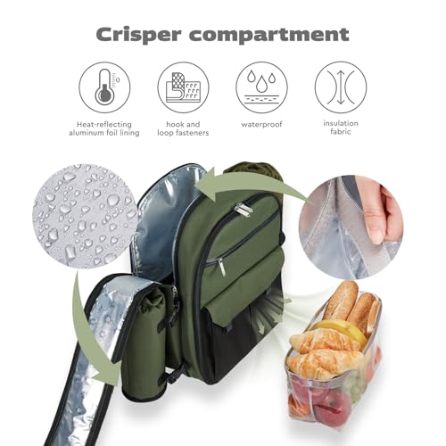 22L Backpack Cooler Insulated Leak Proof Picnic Basket for 2, Beach Hiking Backpack Travel Camping Coolers Picnic Set, Engagement Wedding Honeymoon Travel Gifts for Couples, 50 Dollar - Thumbnail 3
