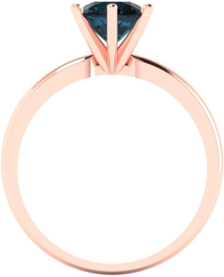 Clara Pucci Natural London Blue Topaz Round Cut Solitaire Ring | 14K Solid Gold | 1.00 cttw | Womens Rose Gold Fashion Jewelry