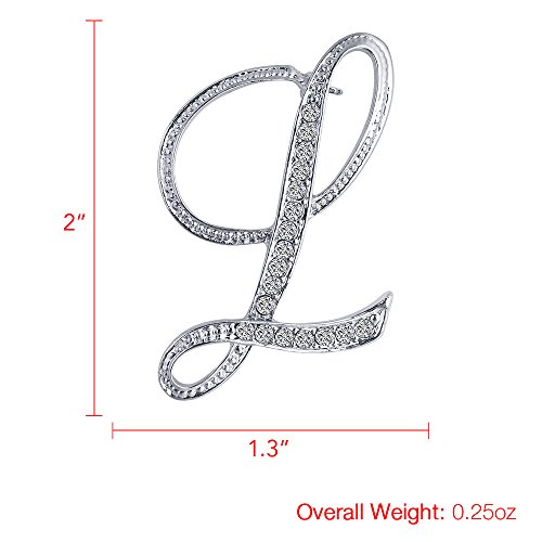 Liasun 26 Letters Brooches Silver Plated Metal Broaches Pins-Clear Crystal Initial Breastpin (1Pcs-L) #TOP1