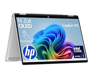 HP OmniBook X Flip 2in1 Next Gen AI Laptop | Intel Core Ultra 7 256V | dedizierte NPU für KI | 47 NPU Tops | Copilot+ PC | 14" 3K 2880x1800 OLED Touchscreen | 16GB | 1TB SSD | Win11 | QWERTZ | Silber