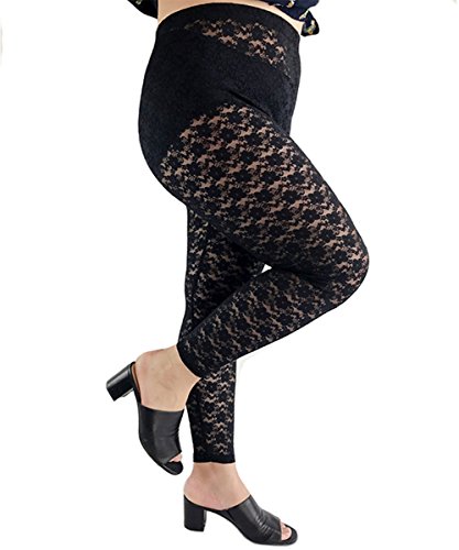 Currmiego Women's Plus Size Stretchy Lace Pattern Capris Leggings Tights (Us 3X/4X Plus) Black #TOP1