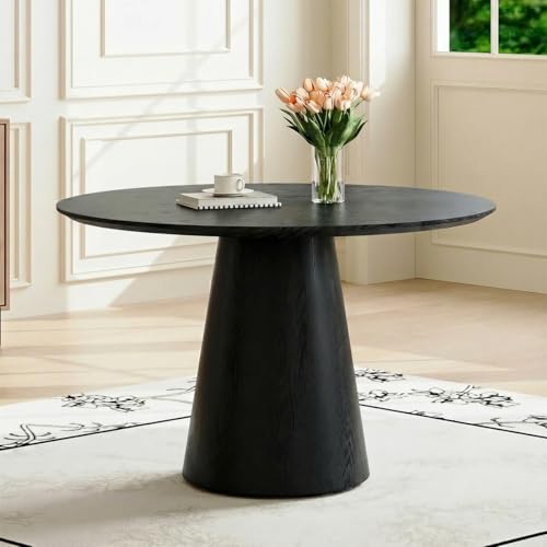 CRIPNAS Black Round Dining Table for 4-6, Modern Wood Kitchen Table, 45 Circle Dining Table with Pedestal for Kitchen,Living Room,Apartment,Restaurant,Small Spaces