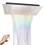 NPYSVSSS Soffione doccia a pioggia con 3 funzioni, 30,5 x 61 cm, a pioggia ad alta pressione e cascata, modalità colonna d'acqua 3 in 1, set combinato in nichel spazzolato