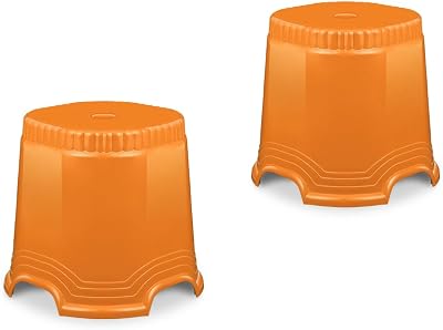 Neo Plastic Sitting Stool for Indoor Or Outdoor | Kitchen & Living Room (Orange, Pack of 2 (14 inch))