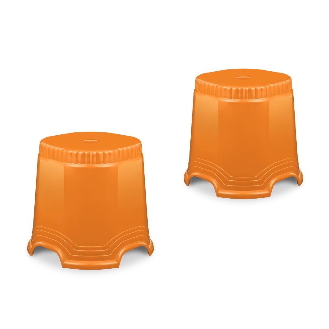 MAHARAJA Neo Plastic Sitting Stool for Indoor Or Outdoor | Kitchen & Living Room | 14 Inch | (Orange, Set of 2, Pre-Assembled)-picture-30