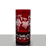 Pflegehinweis: Handspülung CRISTALICA Longdrinkglas Traube Weinrebe 340ml Trinkbecher Bleikristall geschliffen rot