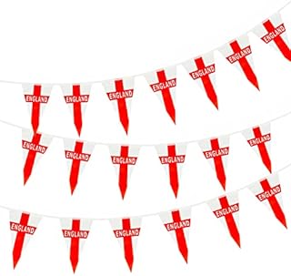 AhfuLife England St George Bunting 30pcs Flags, 39.3ft Double Sided Triangular Fabric England Bunting for St. George's Day, King Charles III Coronation Football Decorations (20 x 28 cm - 12m, 1 Pack)