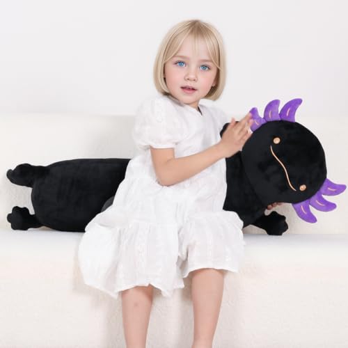 Dalmao 55cm Long Axolotl Plush Pillows, Black Axolotl Stuffed Animals Squishy Pillows, Cute Plushie Sleeping Cushion Gifts for Kids Birthdays, Easter - Image 3