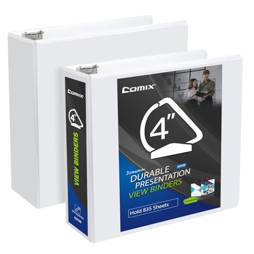 COMIX Durable 4 Inch D-Ring 3 Ring Binder with Clear View Cover by Comix - Used condition - US$20.17