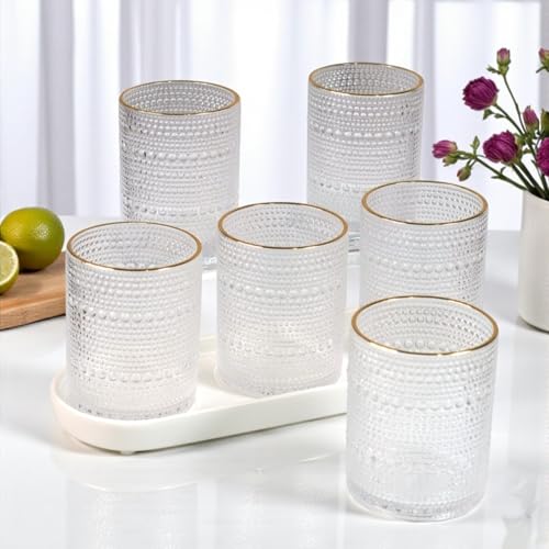 Image of Kookee Jupiter Vintage Hobnail Bubble Glass Double Old Fashioned Tumbler | Whiskey Glass Set | Cocktail Drinking Glasses | Textured Barware | Set of 6 | 300ml (12118)