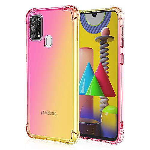 FANFO Coque pour Samsung Galaxy M31/M21S, Étui en Gradient Color Transparent TPU Case, Housse de Protecteur Antichoc Souple Silicone Cover, Rose/Or Cover