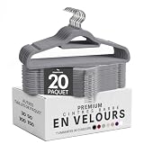 Utopia Home Cintres en Velours avec Barre à Cravate (Gris, Lot de 20)
