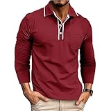 Volemo Polo Manga Larga Hombre Camiseta Poloshirt Golf Polos Camisa T-Shirt Rojo XL