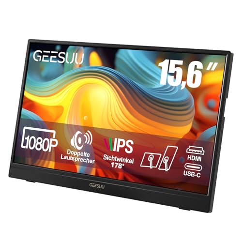 GEESUU 15,6 Zoll Portable Monitor, Tragbarer Monitore IPS 1080p 60Hz, Portable Screen mit USB-C/HDMI, Eye Care, 99 % sRGB, Mobiler Bildschirm für Laptop/PC/Mac/PS/Switch/Xbox