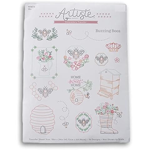 Buzzing Bees Embroidery Transfer Sheet Pattern - 18 x 24 Inch Featuring 14 Designs Cover