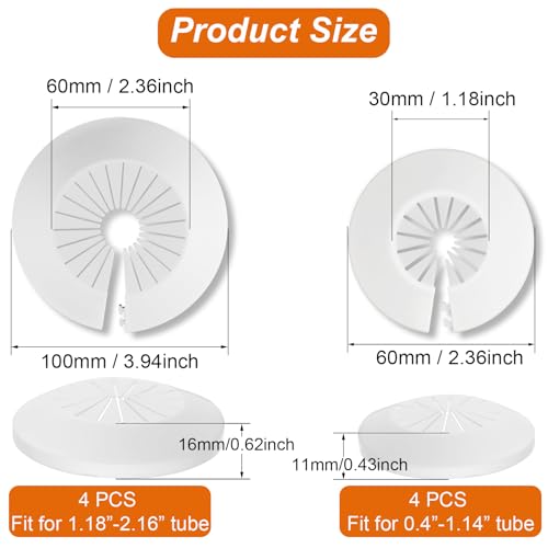 8 PCS Plumbing Cover Plates Plastic Escutcheon Plate Flange Pipe Covers for Bathroom (4PCS Apply to 0.4" to 1.14" and 4PCS Apply to 1.18" to 2.16") by SPNKMJUJ - Used condition - Image 2