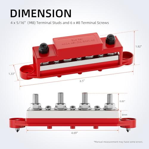 RVBOATPAT 400A Power Distribution Block 12V Bus Bar 4 x 5/16" (M8) Terminal Studs and 6 x #8 Terminal Screws 12 Volt Marine Bus Bar Positive & Negative by RVBOATPAT - Image 2