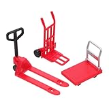 Bau-gabelstaplermodell: für puppenhaus: dieses set enthält einen mini-gabelstapler, einen mini-plattformwagen und einen mini-handwagen, sehr interessant zum spielen, mini-handwagen