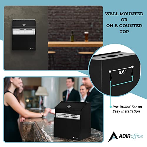 Adir Suggestion Box With Lock - Metal Donation Fundraising Ballot Prayer Box With 55 Free Suggestion Forms Cards & 2 Keys (Wall Mounted - Black) #TOP5