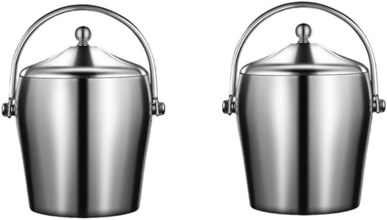 Stainless Steel Double Wall Ice Bucket with Lid and Ice Tongs, Ice Bucket Champagne Bucket, Drink Chiller, for Parties Bar Home(Large)