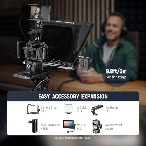 Neewer Teleprompter X14 III with RT113 Remote/App Control, 45° Tilt 14" Beamsplitter All Metal Frame Upgraded Camera Mount QR Plate Compatible with Manfrotto 501PL for iPhone iPad DSLR, Assembly Free by NEEWER - Image 4