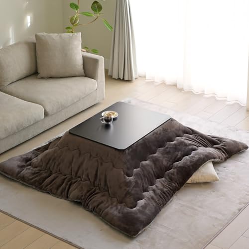 [山善] 折りたたみ こたつ＆こたつ掛け布団 2点セット 長方形 80×60cm 300W 布団リバーシブル NCF-80602(BK/BR) こたつ布団セット (こたつブラック・3_布団グレージュ/ブラウン)
