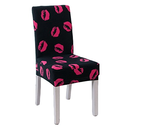 Deisy Dee Colorful Polyester Stretchable Removable Washable Dining Chair Covers Seats Slipcover for Wedding Party Hotel C036 (1, Lips)