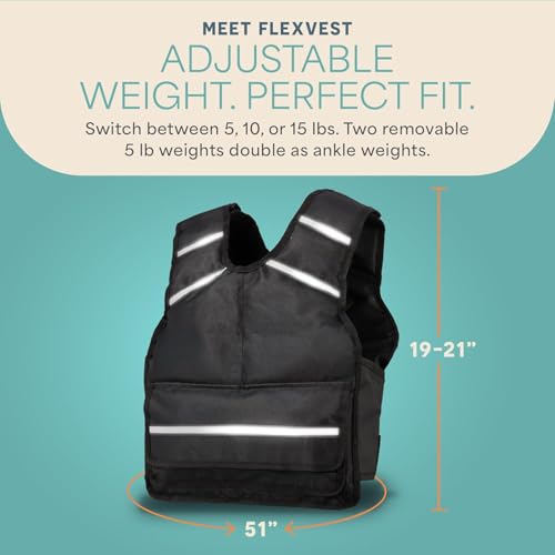 Lifepro Adjustable Weighted Vest for Women & Men - Flexvest 15 or 20 lb Workout Vest – Reflective Fitness Weight Vest with Phone Pocket for Running, Cardio, Strength Training