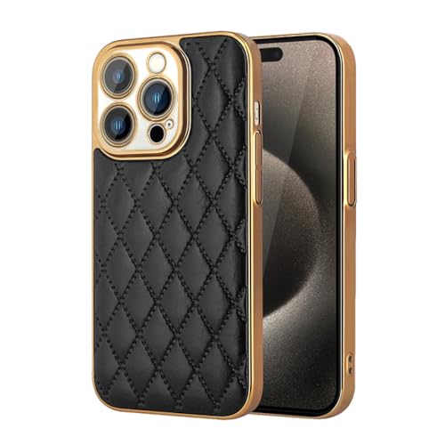 Coque iPhone 12 luxe en treillis de diamant 3D noir et polycarbonate rigide antichoc