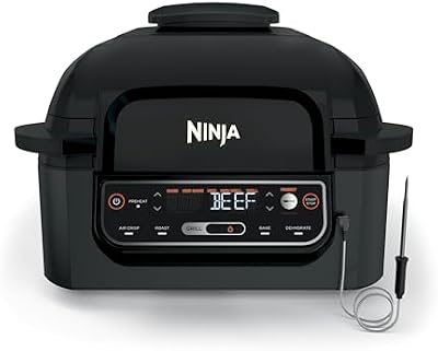 Ninja® Foodi™ Smart 5-in-1 Indoor Grill | With 4-Quart Air Fryer, Roast, Bake, Dehydrate, and Smart Cook System | Black | LG451BK