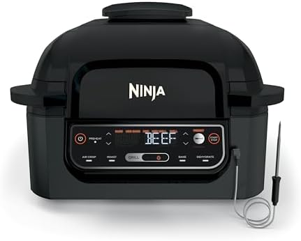 Ninja® Foodi™ Smart 5-in-1 Indoor Grill | With 4-Quart Air Fryer, Roast, Bake, Dehydrate, and Smart Cook System | Black | LG451BK