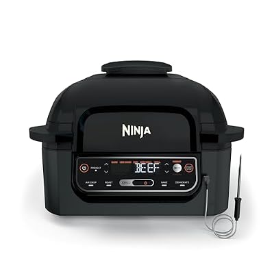 Ninja® Foodi™ Smart 5-in-1 Indoor Grill | With 4-Quart Air Fryer, Roast, Bake, Dehydrate, and Smart Cook System | Black | LG451BK