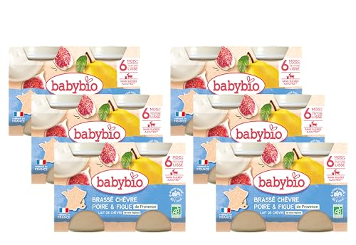 Babybio - Petits Pots Brassé Chèvre Poire Figue 2x130g - 6 Mois - BIO - Lot de 6