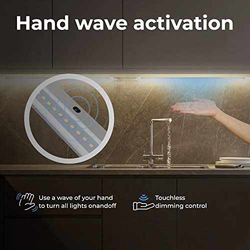 Eshine Hand Wave Activated Under Cabinet Led Lighting Kit, Dimmable, 4-Pack 12 In - Touchless Dimming Control, White Under Counter Lights For Kitchen, Garage, Office, Desk - Warm White (3000K) #TOP1