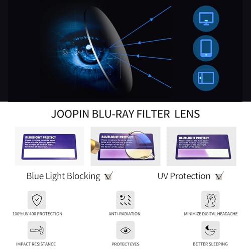 Joopin Okulary BlokująCe Niebieskie śWiatłO dla Kobiet MężCzyzn z Rocznika OkrąGłEj Ramki Lekkie Niebieskie śWiatłO Filtr Okulary Komputerowe(Złoto) - obrazek 4