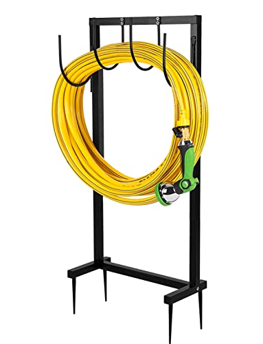 Aitjunz 47Inch Garden Hose Holder, Freestanding Thicker Garden Water Hose Stand, Metal Sturdy Hose Storage With 4 Hooks, Hose Organizer/Stands/Holders For Outside, Black #TOP2