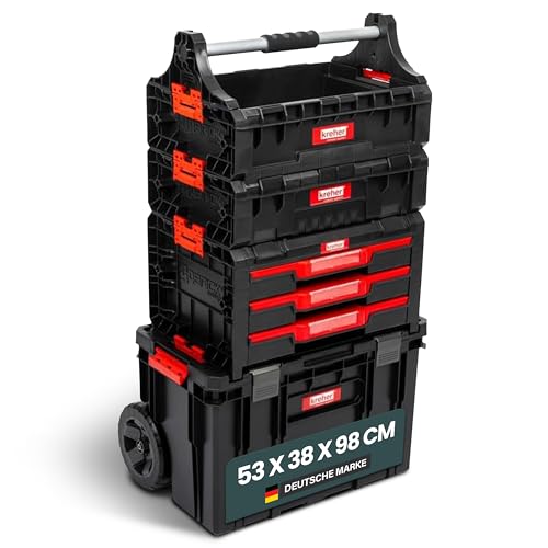 XL Werkzeugtrolley, rollbarer Werkstattkoffer, Werkstattwagen Set aus Q-Brick Serie mit viel Zubehör! B x T x H in cm: 53 x 38 x 98 cm ! Der mobile Alleskönner - Privat & Gewerbe (SET 10)