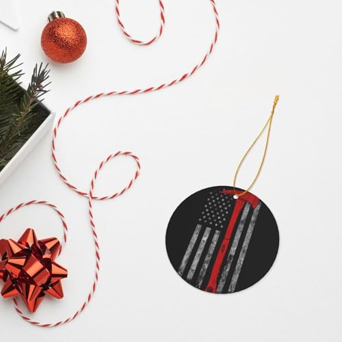 AUGUSTRUSH Christmas Round Ornaments, Firefighter Axe Red Line Flag, 8cm/10cm Aluminum Christmas Tree Hanging Decorations For Fireplace Mantel, Party, Home Festive Decor - Image 4