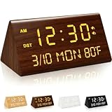 Premium Wooden Digital Alarm Clock with USB Charging Ports, Dimmable LED Display, Date, Day of Week, Temperature, DST, Clocks for Bedrooms, Desk, Nightstand, Bedside, Table, Office, Living Room Decor
