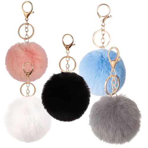 Image of Blunivia 5 Pcs Pom Pom Keyrings – Fluffy Plush Keychain for Women Girls, Cute Soft Faux Fur Key Ring for Bags Purses Keys, Colorful Keychain Accessories Gift Set