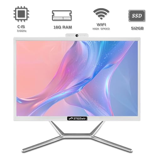 STGsivir All-in-One Desktop-PC, Display 21,5 Zoll, Core i5 bis 3,6 GHz, 16 GB RAM, 512 GB SSD, WiFi, Bluetooth, Windows11 Pro, Weiß
