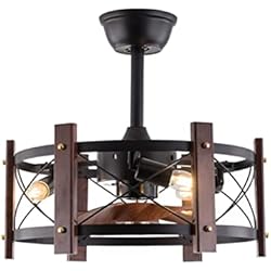 Lampara Ventilador Vintage Vintage Lampara Ventilador Techo DC Reversible Invierno Verano Disponible Silencioso Ventilador Ultra Retro Negro Jaula Industrial Ventilador De Techo con Luz para Dormitorio Cocina