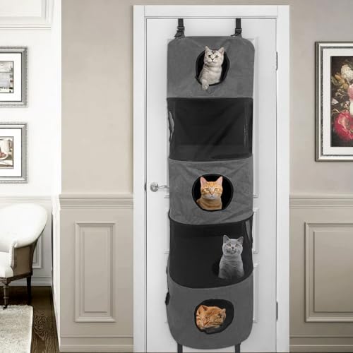 Homegroove 5-Level Door Cat Tree, Space Saving Door Hanging Cat Shelf, Multi-Level Polyester Hanging Cat Tree for Multi-Cats Family, Collapsible, Tool-Free Assembly, Fits Doors <80