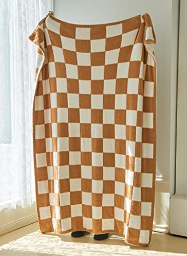 Atmosurely Ultra Soft Cozy Knitted Checkered Throw Blanket Microfiber Checkerboard Fluffy Blanket Khaki Lightweight Fleece Blanket For Travel Sofa Couch 51X63 Inches (Checker Khaki) #TOP6