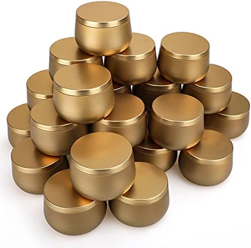 Nachy Gold Candle Tins 24 Pcs, 8 oz Round Metal Tin Jars with Lids, Holiday Candle Container Empty Storage Tin for Candle Making