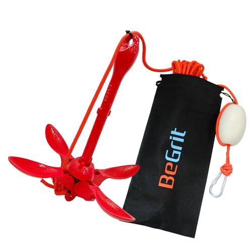 BeGrit Kayak Anchor 3.5lb Folding Marine Anchor Small Boat Anchor for Fishing,Kayak,Paddle Board,Canoe,Jet Ski, with 32.8 ft Anchor Tow Rope Carrying Bag (Red)