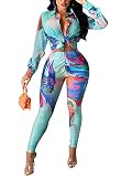 YouSexy 2 Piece Legging Pant Sets for Women Floral Print Long Sleeve Crop Top and Bodycon Pants Trac